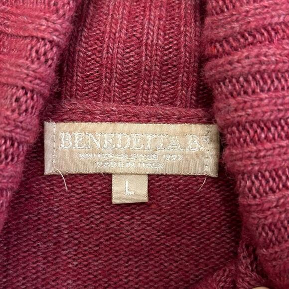 Benedetta B. Merino Wool Cashmere Turtleneck Sweater Women's L Burgundy Classic - Picture 3 of 5